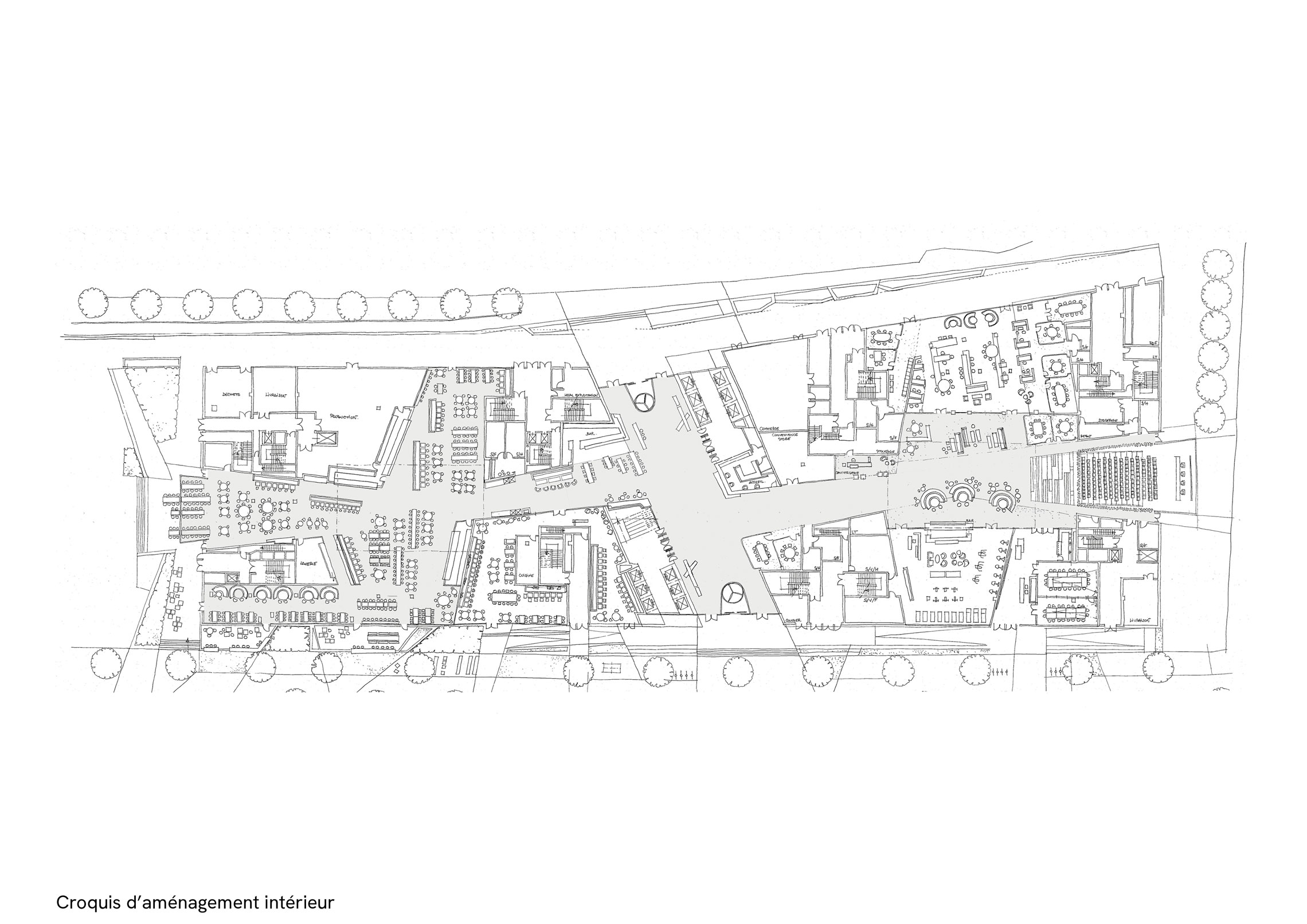 Shift, Nestlé, Issy-les-Moulineaux, interior architecture sketch