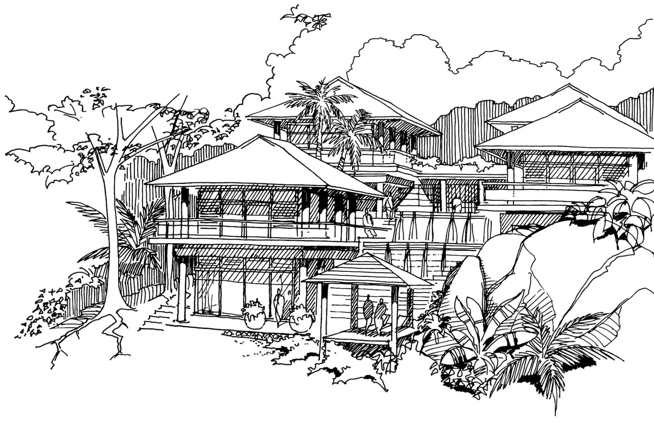 Villas Jomchang, Pucket, Thailande, croquis