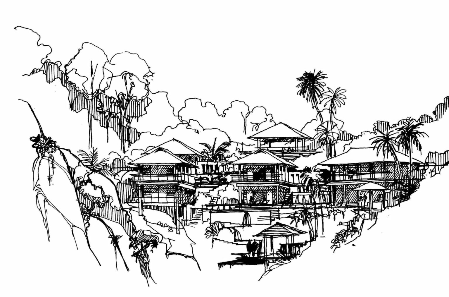 Villas Jomchang, Pucket, Thailande, croquis