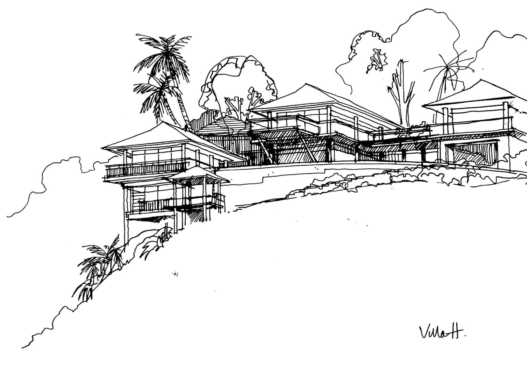 Villas Jomchang, Pucket, Thailande, croquis