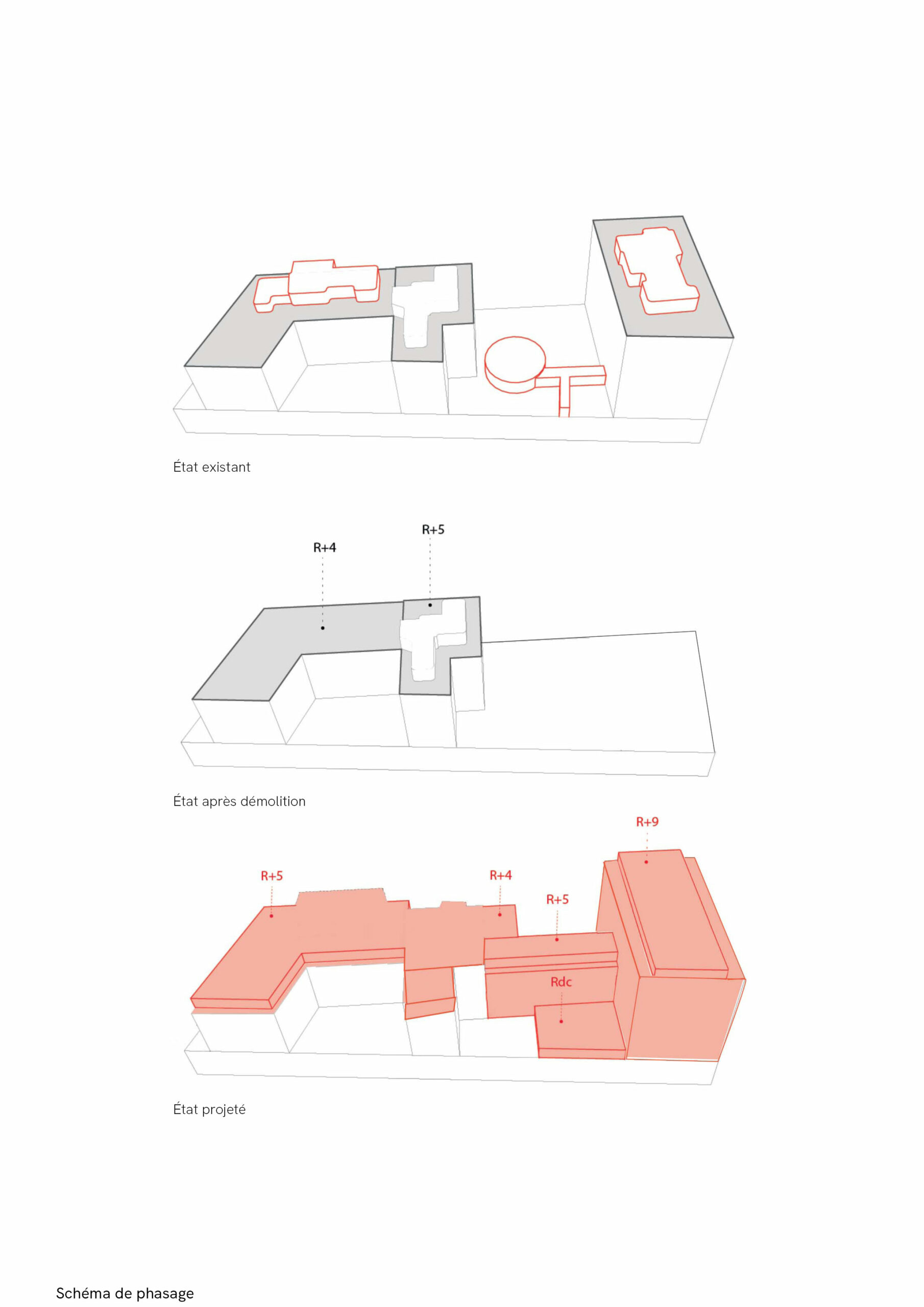 185 avenue Charles de Gaulle, Neuilly, phases