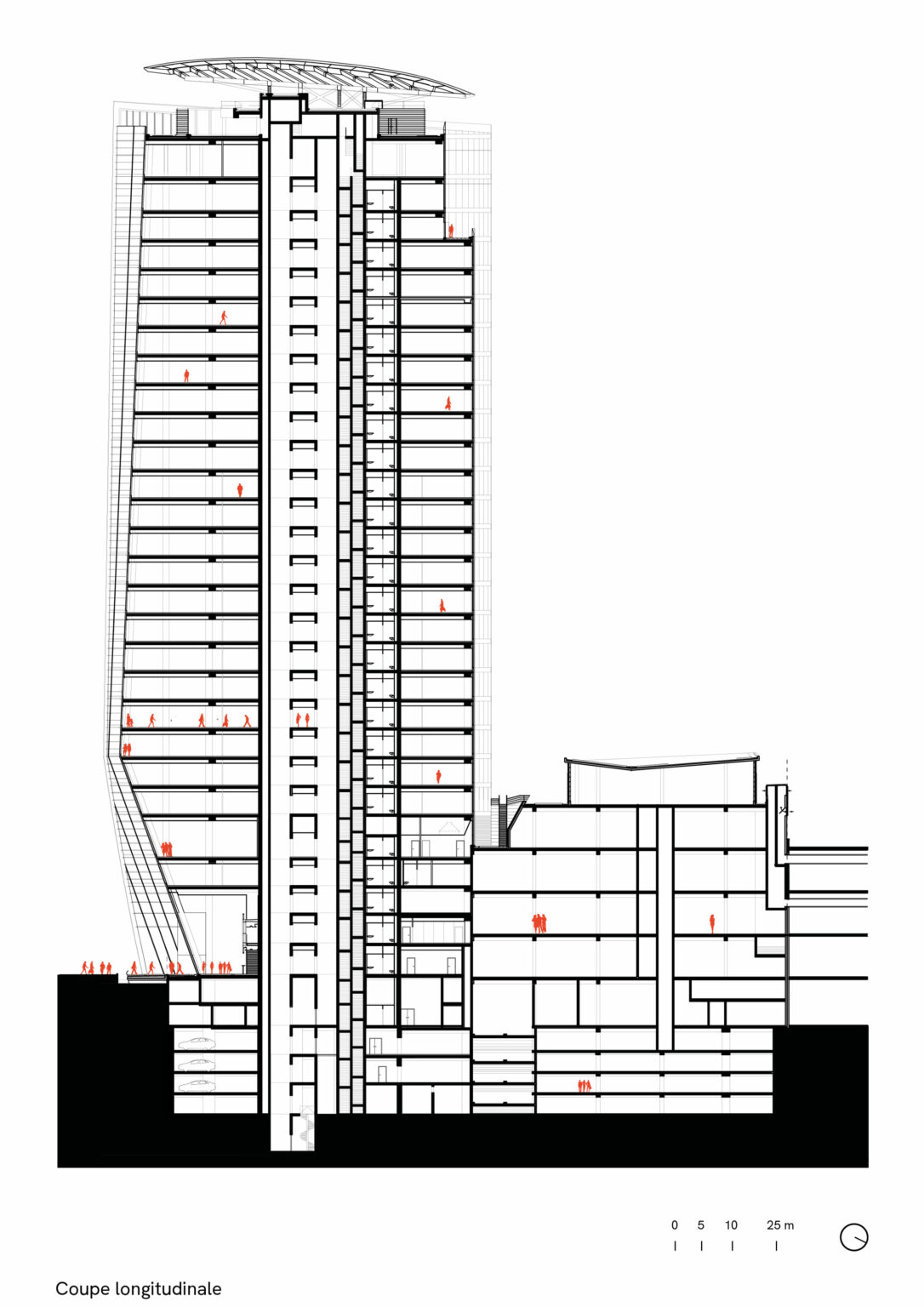 Oxygène Tower, Lyon, cross-section