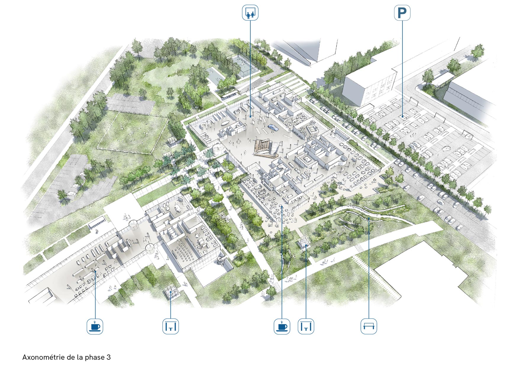 Campus Dassault Systemes, Vélizy, axono tranche 3