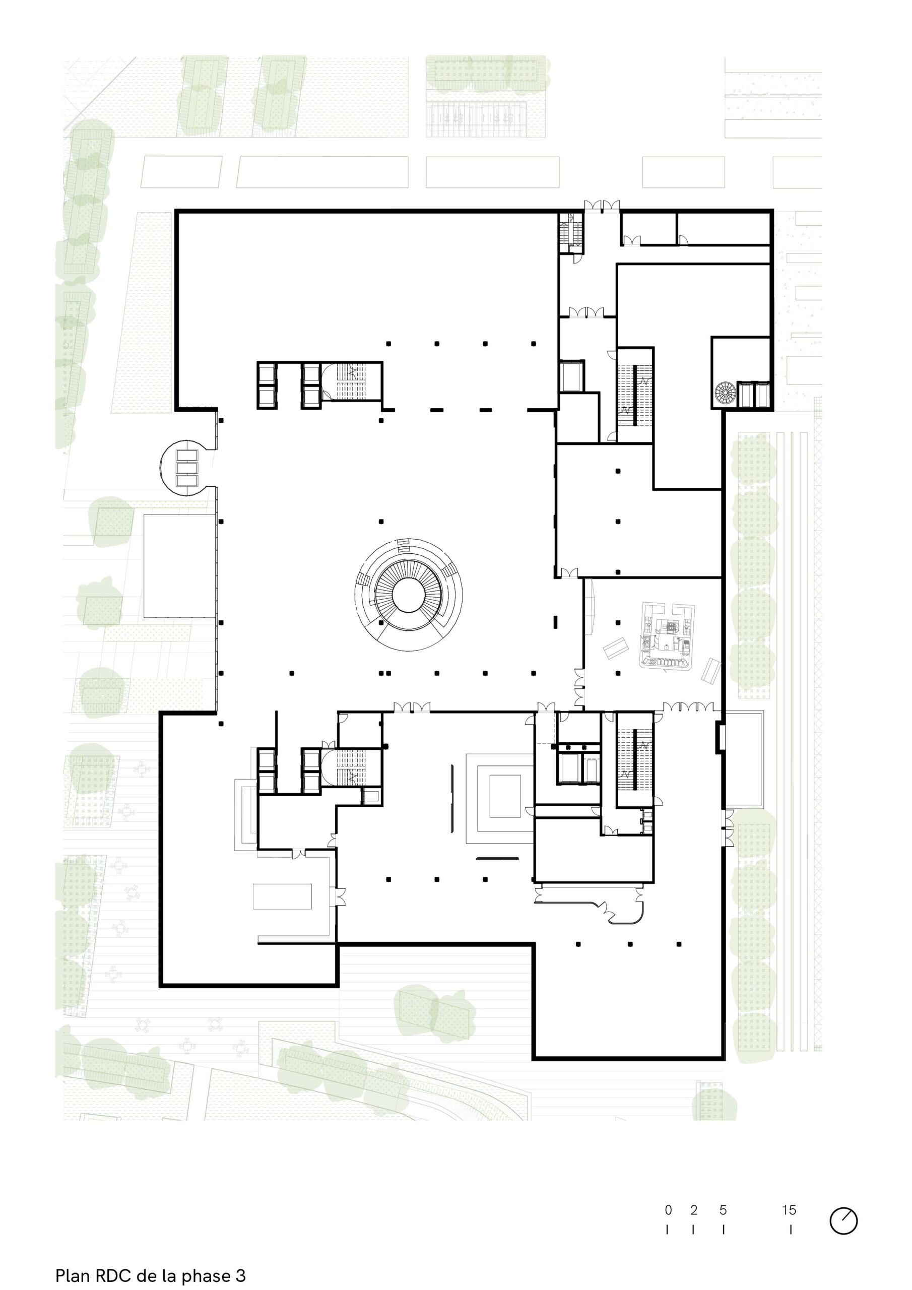 Campus Dassault Systemes, Vélizy, ground floor blueprint, wooden building