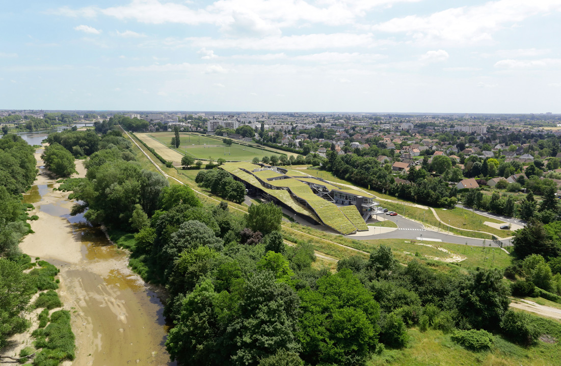 Water treatment plant, Orléans, aerial view