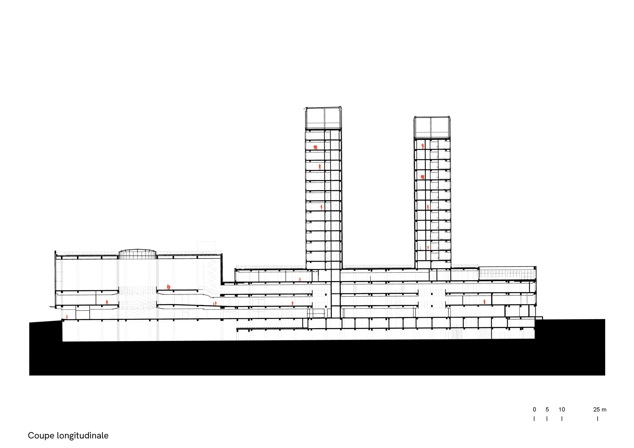 Park Mall Complex, Setif, Algeria, longitudinal cross-section