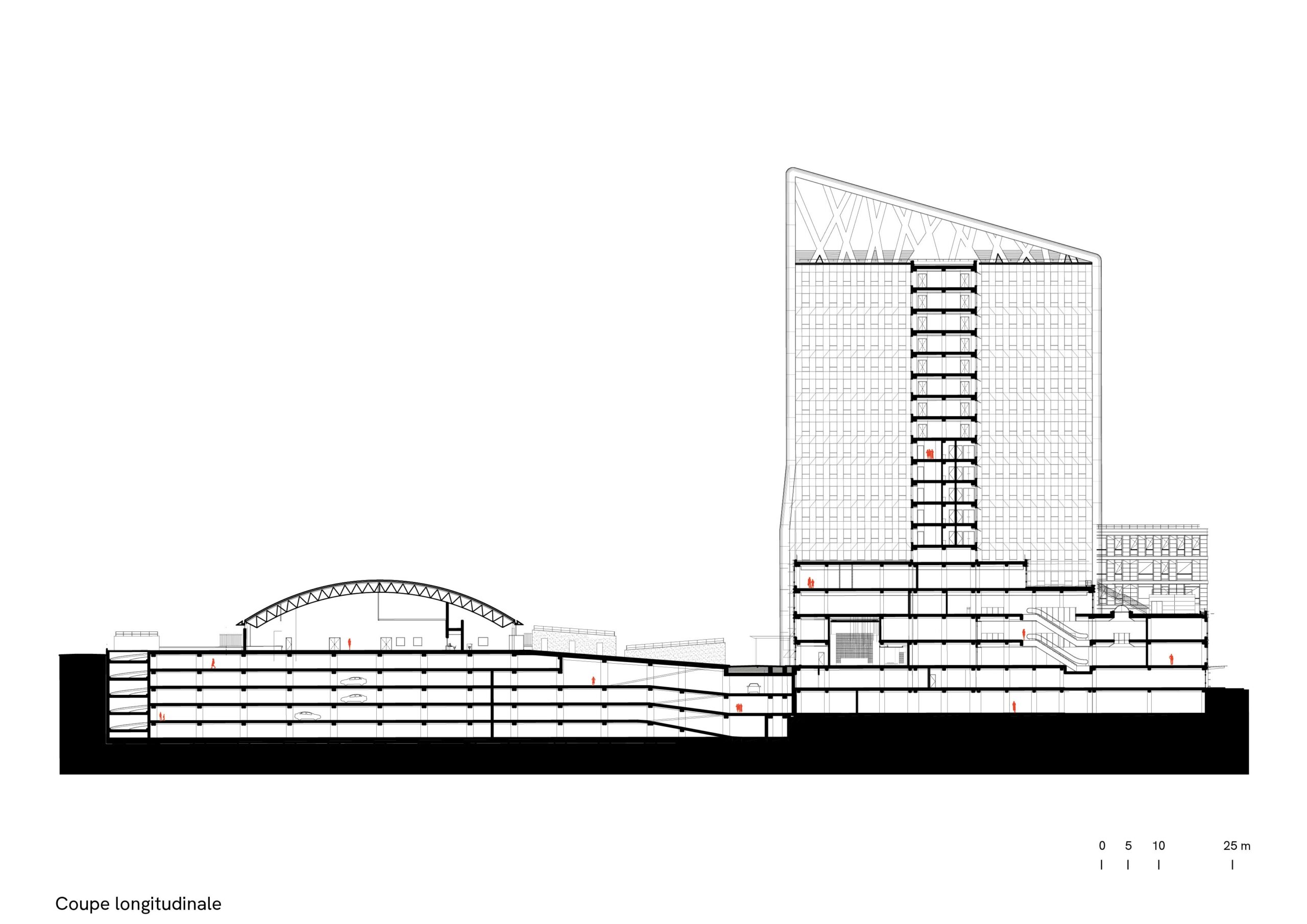 Park Mall Complex, Setif, Algeria, longitudinal cross-section