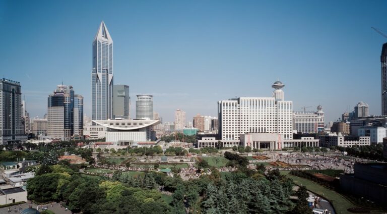 Opera de Shanghai, Chine, vue aerienne